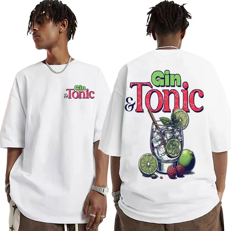 تي شيرت GIN & TONIC Meme's Fun Graphic، تي شيرت هدية لحفلات الكوكتيل والمشروبات، تي شيرتات قطن Y2k أنيقة للرجال والنساء