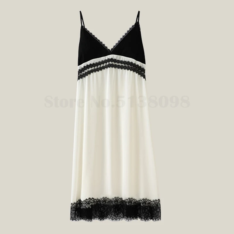 Lace Spaghetti Strap Nightgown Summer Sexy Home Dress Female Lingerie Sleepwear Silk Satin Thin Nightwear Chemise Nightdress