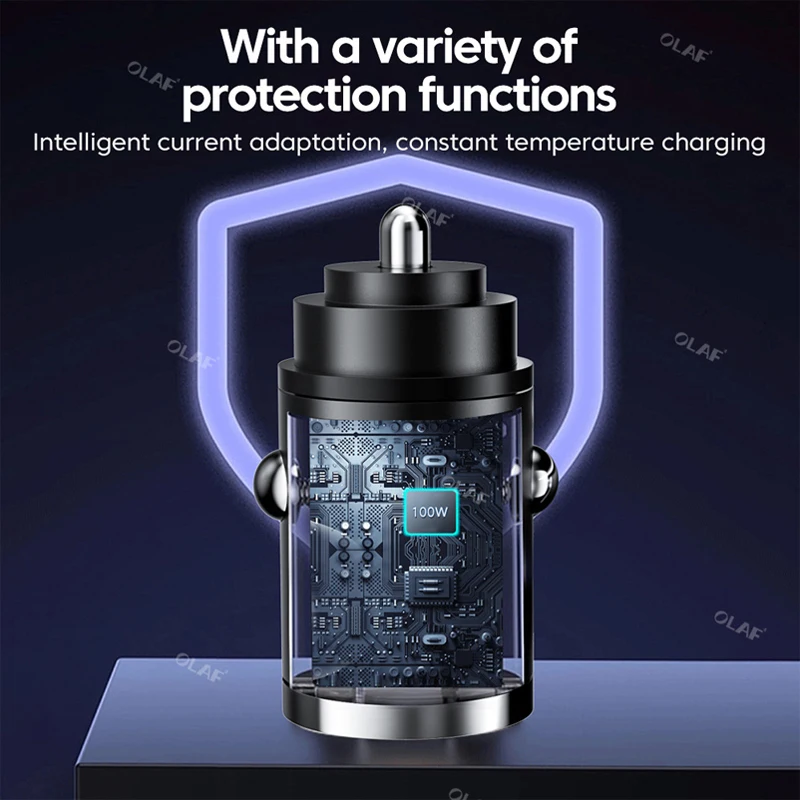 100W Mini USB Car Charger Fast Charging Type C QC3.0 PD Auto Chargers Car Phone Charger Adapter For iphone Samsung Huawei Xiaomi