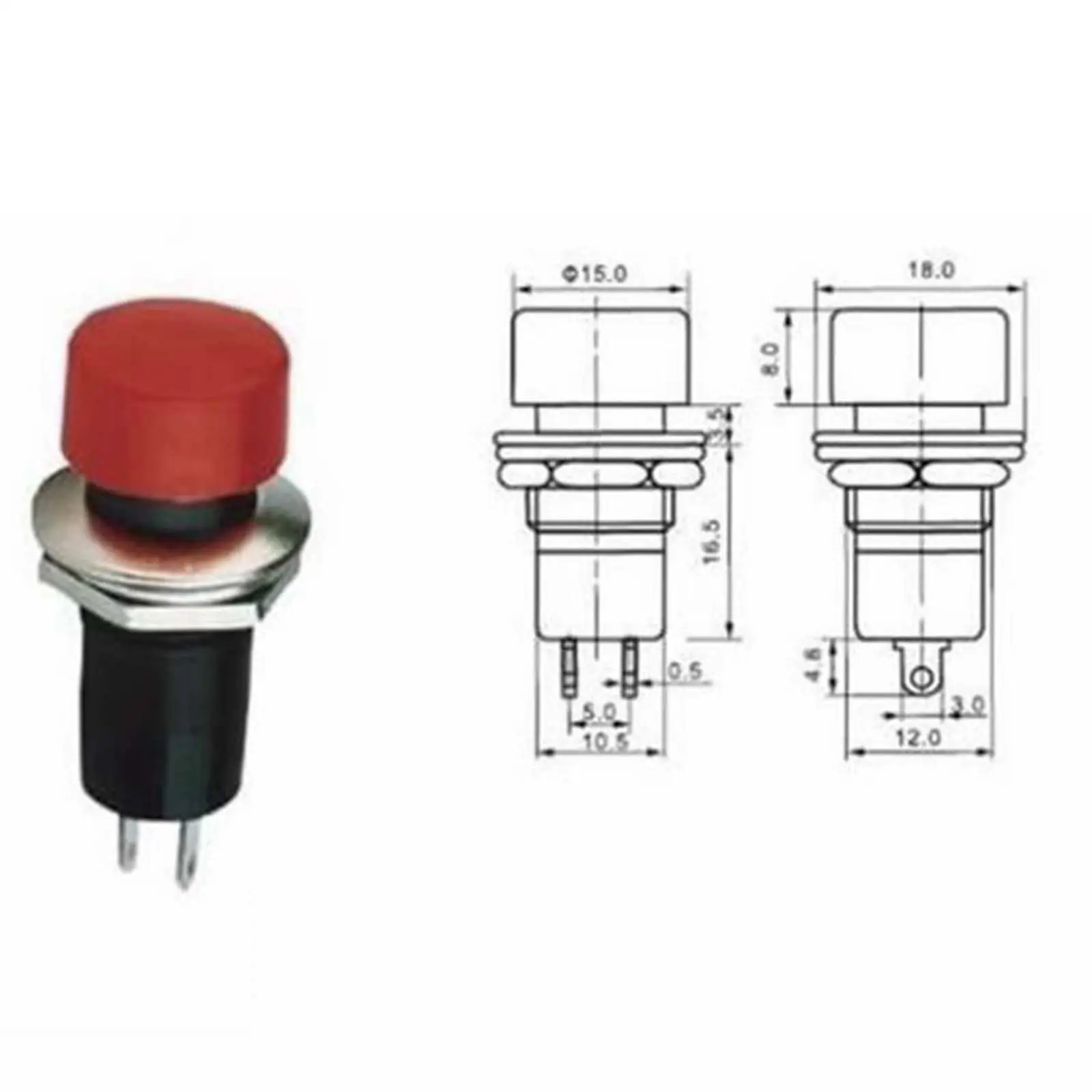 2pcs 12mm Hole 2 Pins Momentary/Maintained Push To ON SPST Round Push Button Switch 3A 125V