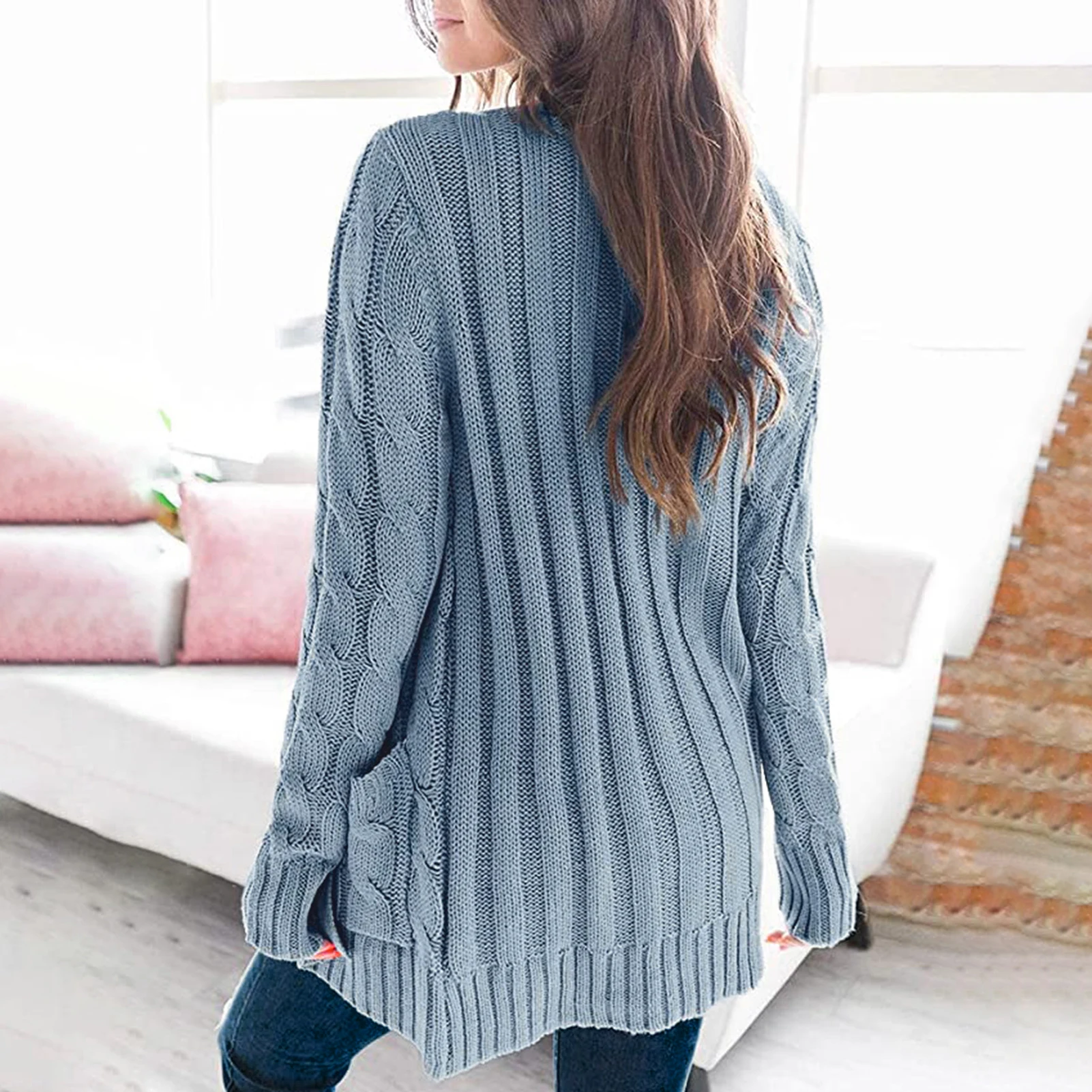 Knit Button Front Cardigan, Casual Solid Long Sleeve Cardigan For Fall & Winter, Women\'s Clothing