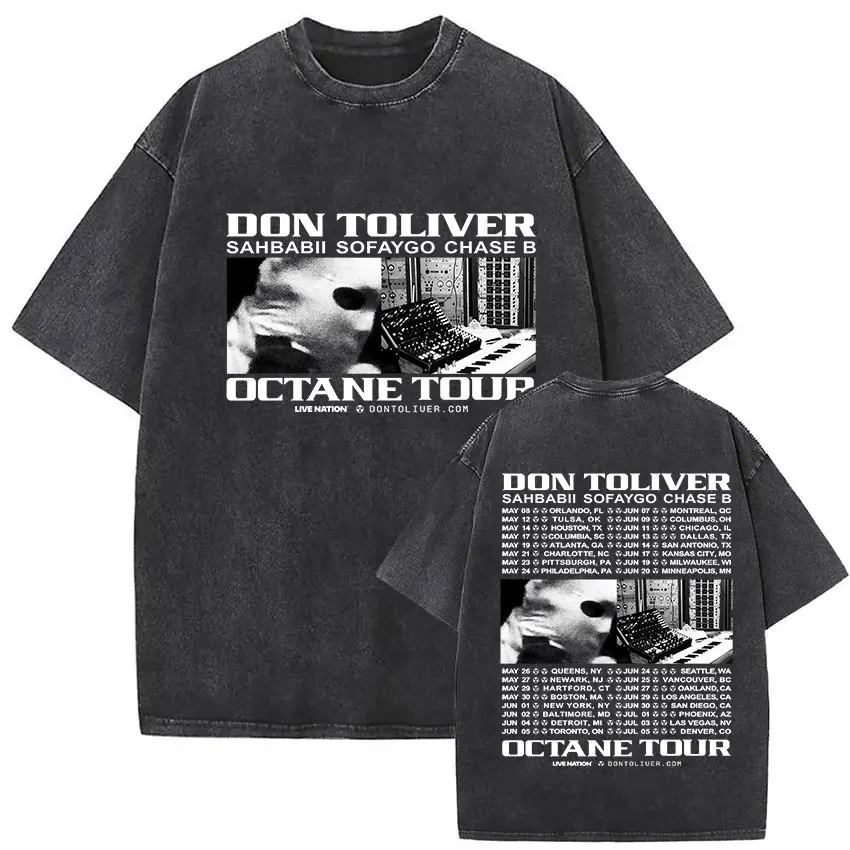 Rapper Don Toliver Octane Tour 2026 Vintage Washed T Shirt Men's Gothic Oversized Fashion T-shirts Hip Hop Pop Clothing T-shirt