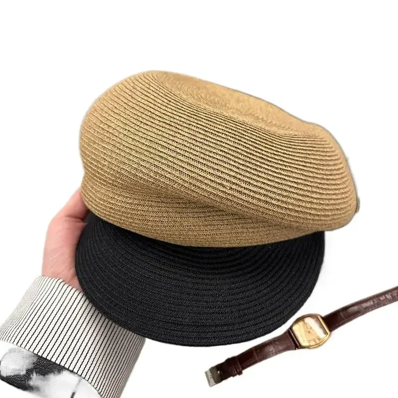 

French straw soft pleated newsboy hat, washable folding vintage beret women