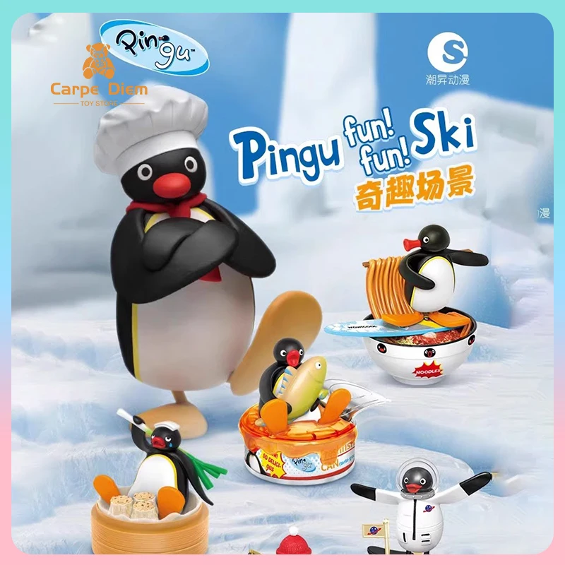 Genuine Pingu Penguin Family Funny Scene Series Gacha Tide Play Blind Box Toys Classic Retro Anime Desktop Decoration Figure