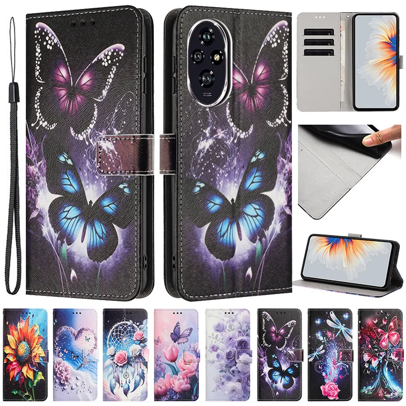 

For Honor 200 Pro Case Wallet Protection Phone Case for Honor 200 Smart Honor200 Lite 200Pro Cover Painted Pattern Coque Fundas
