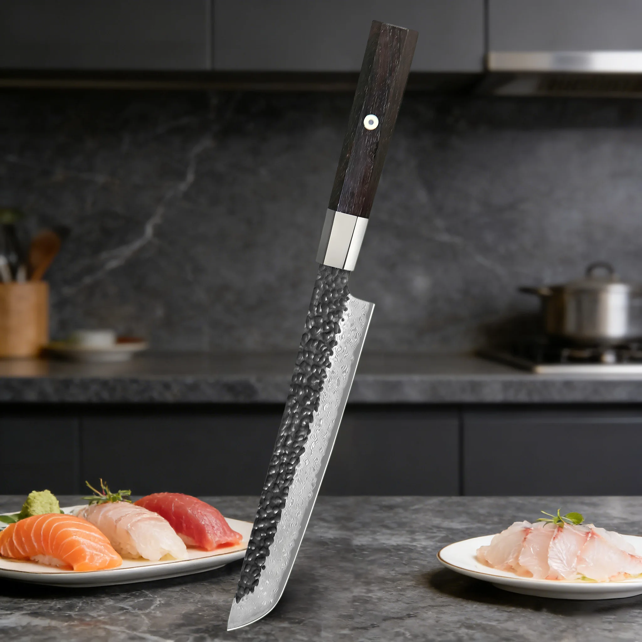 Premium 67-lagiges Damaszener Stahl Lachs-Sashimi-Messer Tranchiermesser Sushi-Messer Kochmesser Küchenmesser Kochwerkzeug