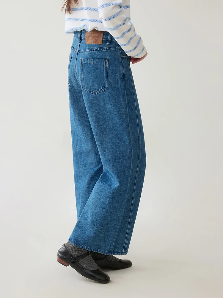 High Waist Wide Leg Blue Jeans Women's Spring New Style AMUU Basic Model Slimming Versatile Long Trousers Commute Style