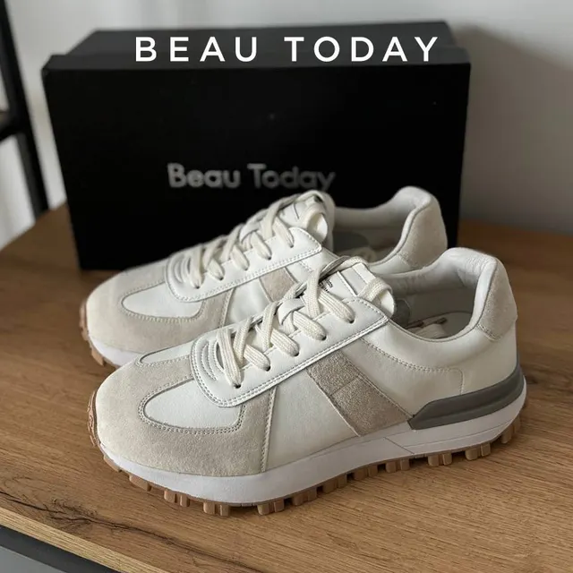BeauToday trampki damskie zamszowe skórzane patchworkowe mieszane kolory sznurowane buty platformy z okrągłym czubkiem damskie ręcznie robione buty 29130S