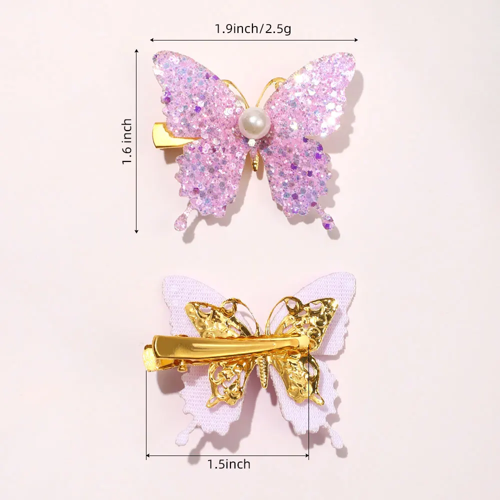 6Pcs/set Shiny Butterfly Hair Clip Set Photography Dress Up Gift for Girls Butterfly with Pearl Hair Clip Akcesoria do włosów