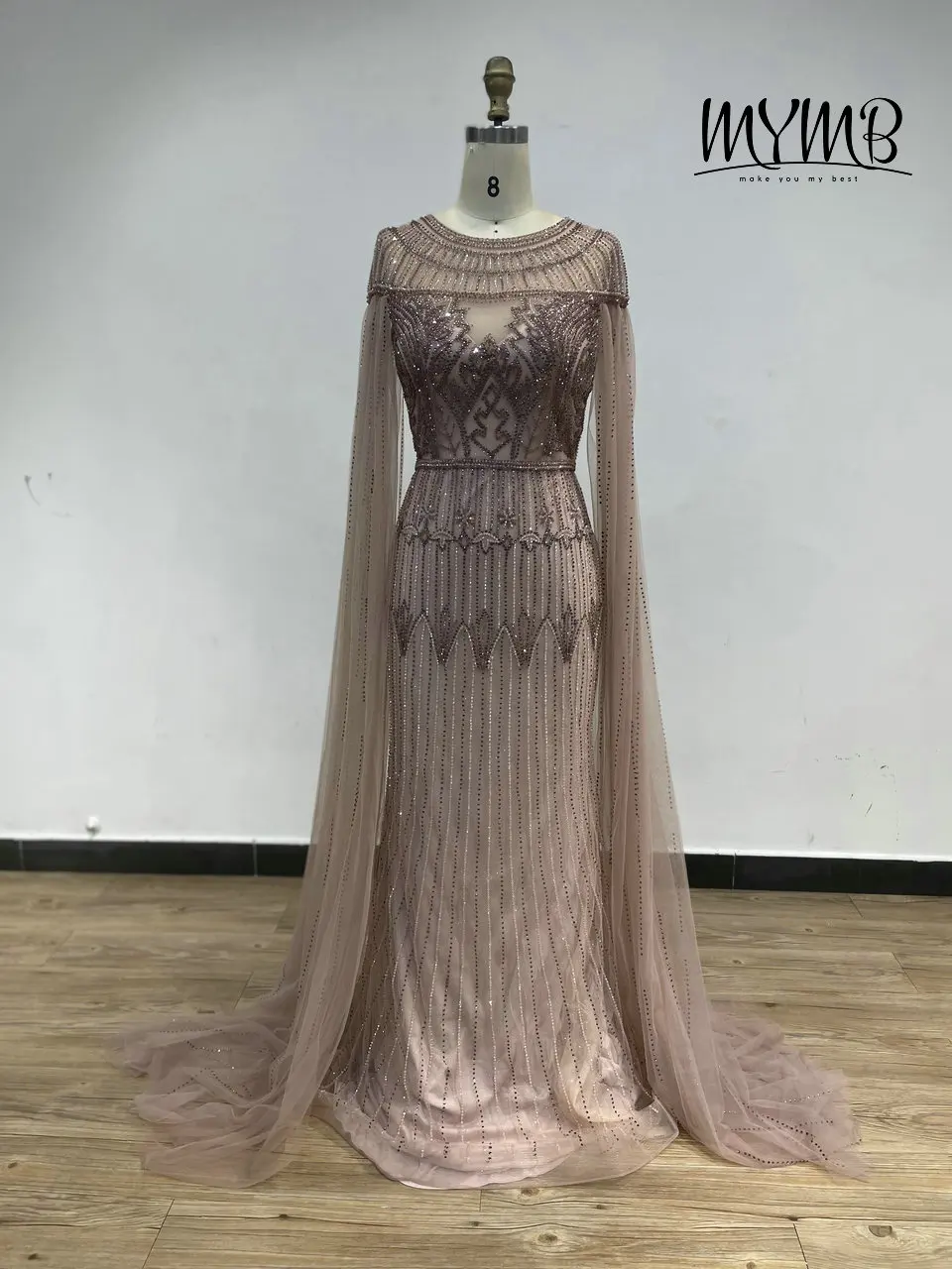 Hot Selling Rhinestone Handmade Beading Formal Dress Luxury Women Wedding Party Dress Long Sleeve MY41155