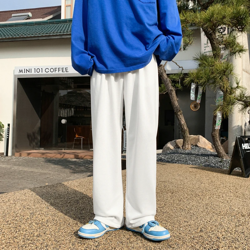 

American Style Pants High Street Fashion Brand Hanging White Wide Leg Pants Men's Straight Leg Loose Winter Sweatpants