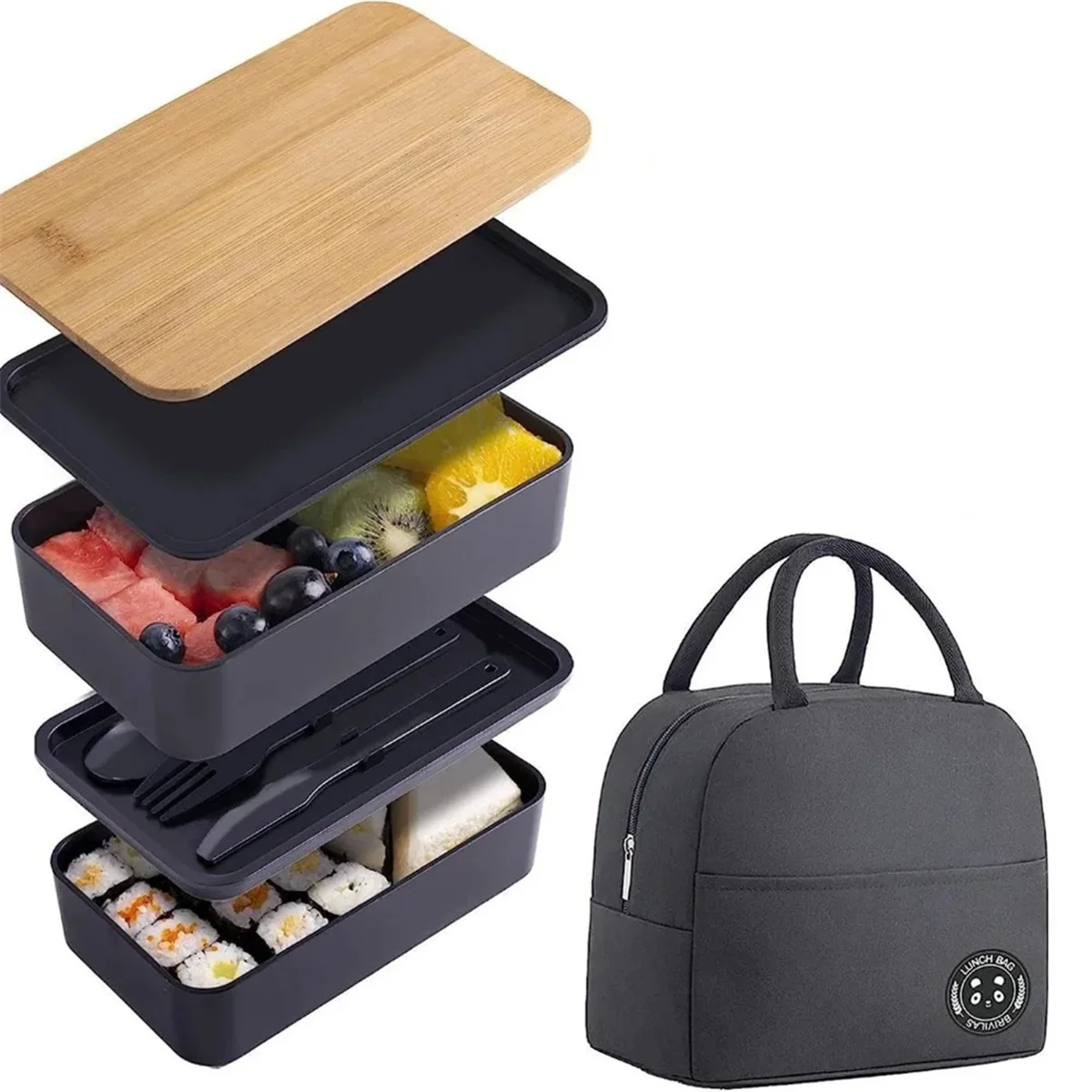 

Stackable Lunch Box with Thermal Insulation Bag Microwave Lunch Box Suitable for Office Workers and Students.