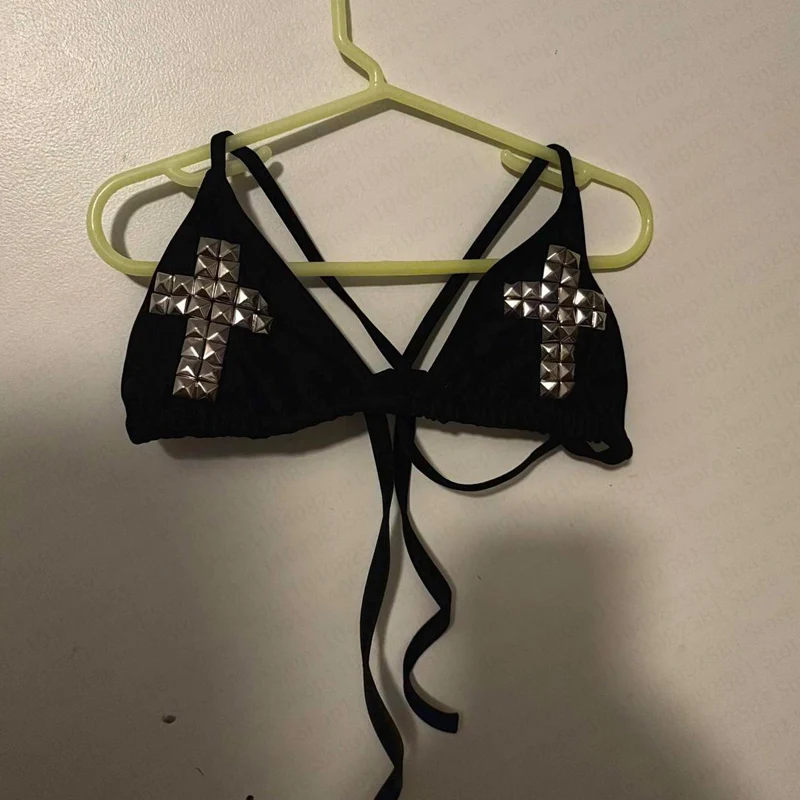Retro 2000s female punk new beach swimsuit Gothic fashion hot brick print Grunge swimsuit bikini Y2K swimsuit tie emo girl spicy