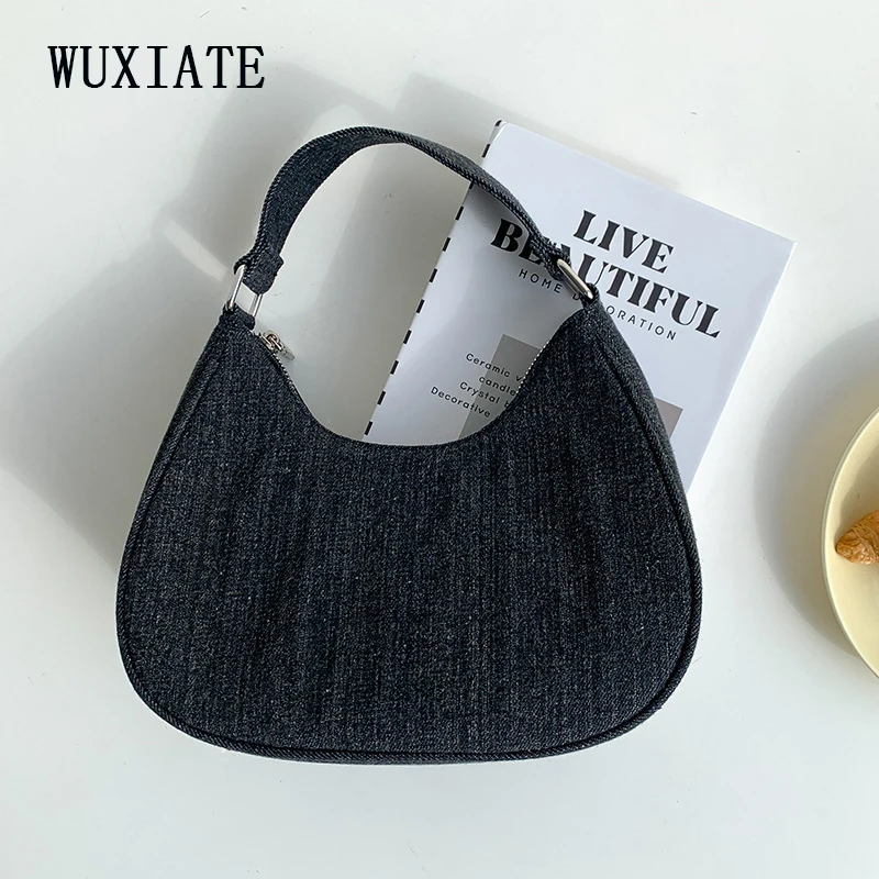 

WUXIATE 2024 new Korean women's handbag retro everything fashion washed denim women's bag