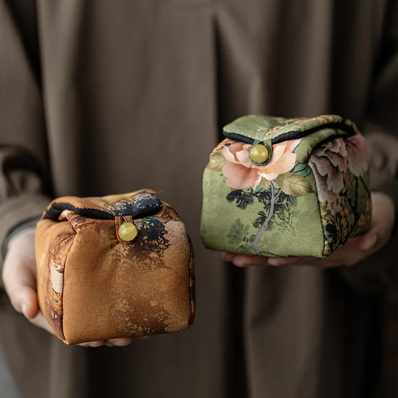 

Chinese Style High End Tea Cup Storage Bag Portable Single Cup Protector Elegant Cloth Pouch