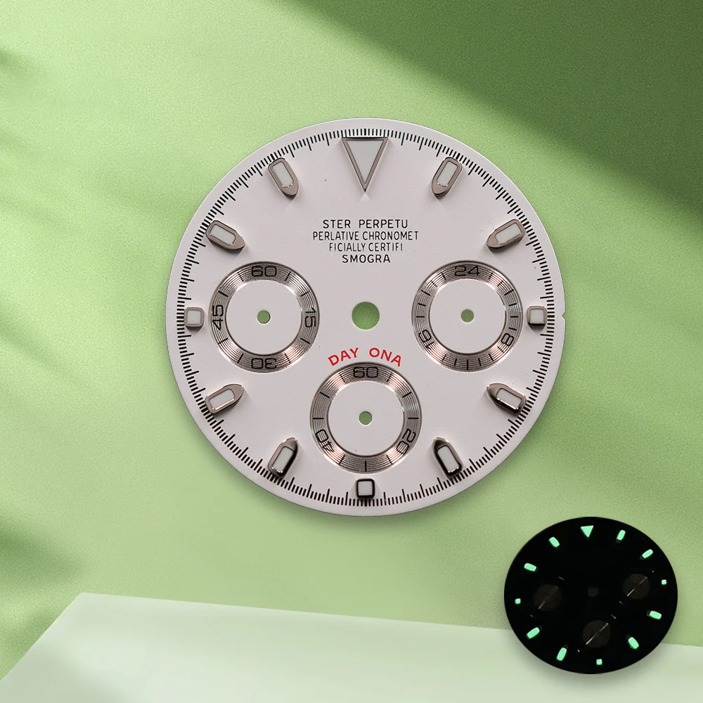 Cadran œil de panda blanc avec Logo S, 29.5mm, cadran VK63, sans aiguilles, adapté au mouvement VK63, accessoires de Modification de montre lumineux vert ﻿