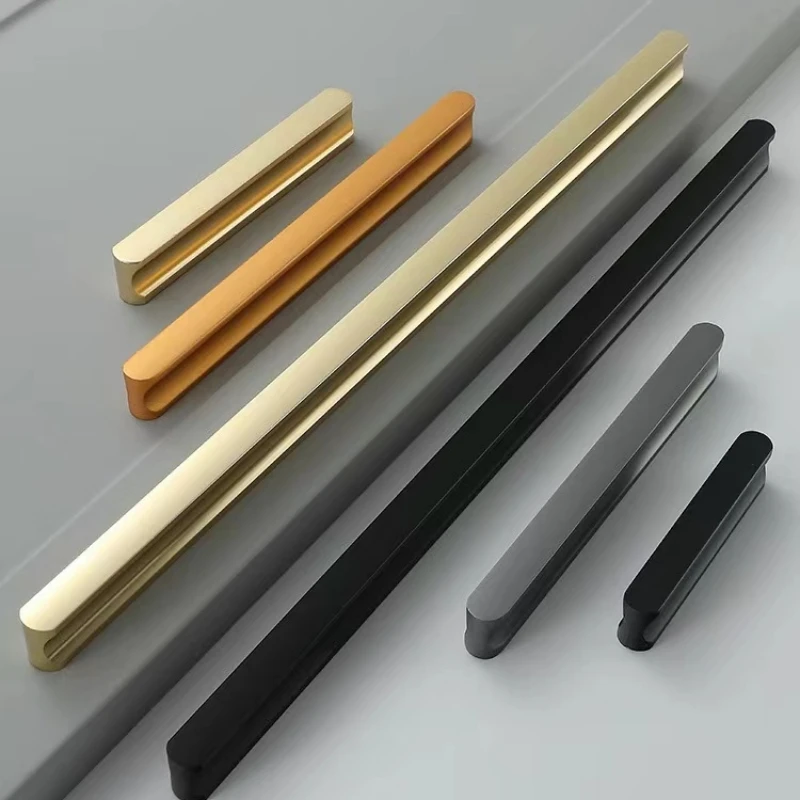 Long Furniture Handles Modern Gold Black Aluminum Alloy Wardrobe Drawer Knobs Simple Kitchen Cabinet Pulls Cupboard Door Handles