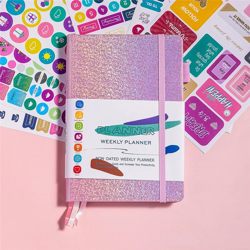 Caderno de papel para caderno AF91-A5 com alça elástica e adesivos para diário