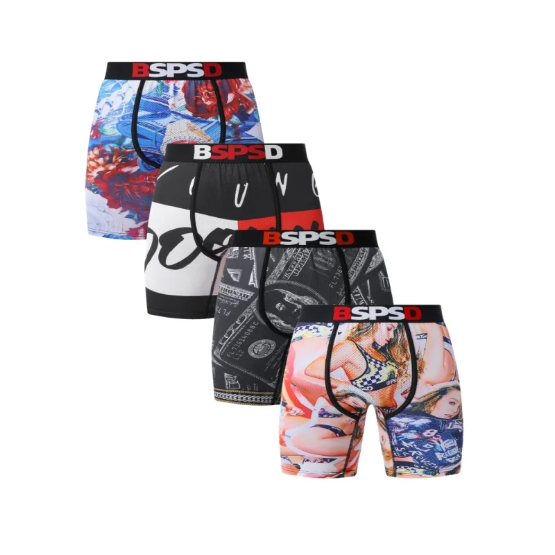 

4Pcs Men Underwear Boxers Sexy Breathable Man Swimming Underpants Fashion Print Men Panties Boxershors Trunks Men's Boxer Briefs
