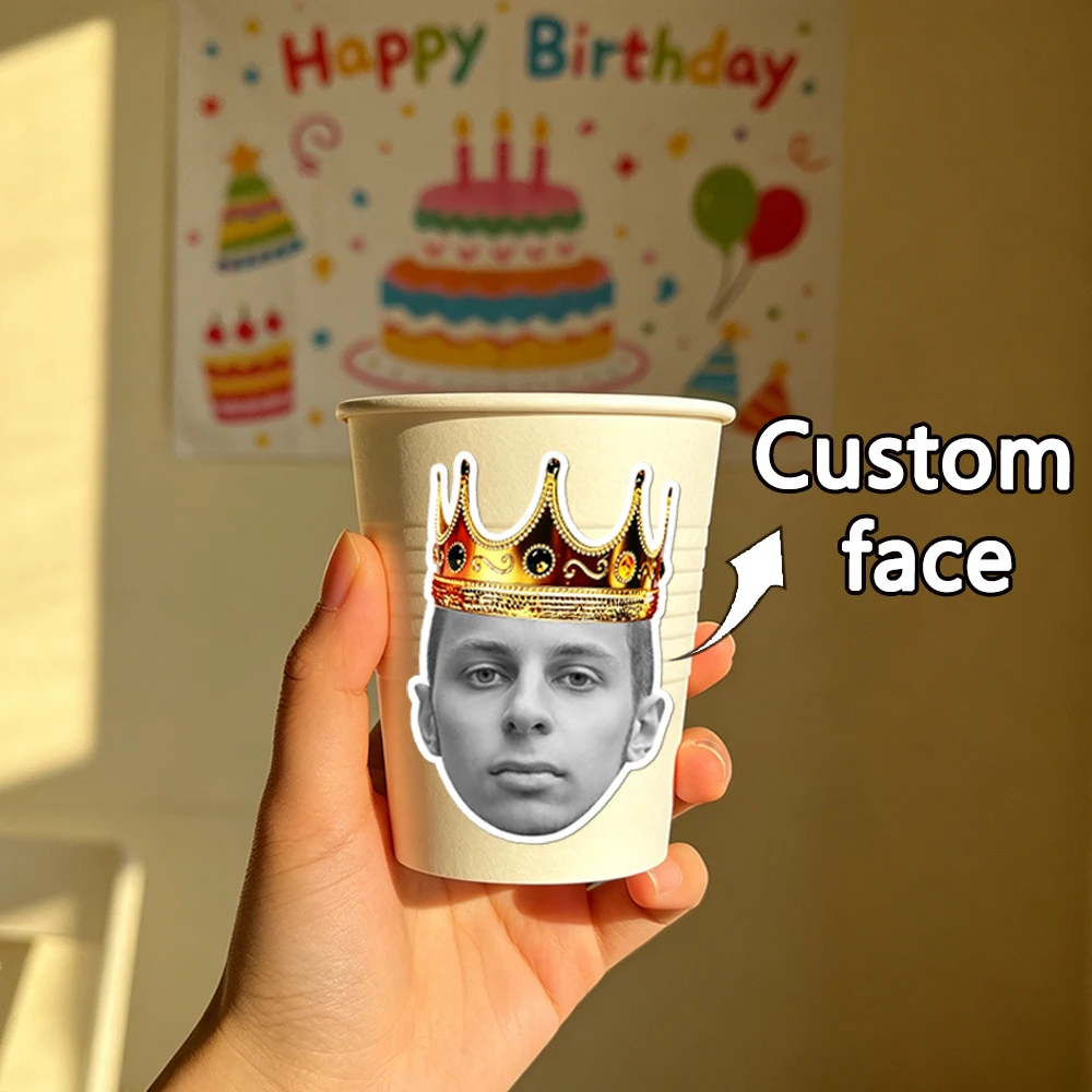 22/33/44 pcs Personalized Crown themed Birthday Stickers Customizable Birthday Photo Birthday & Retirement Party Decorations