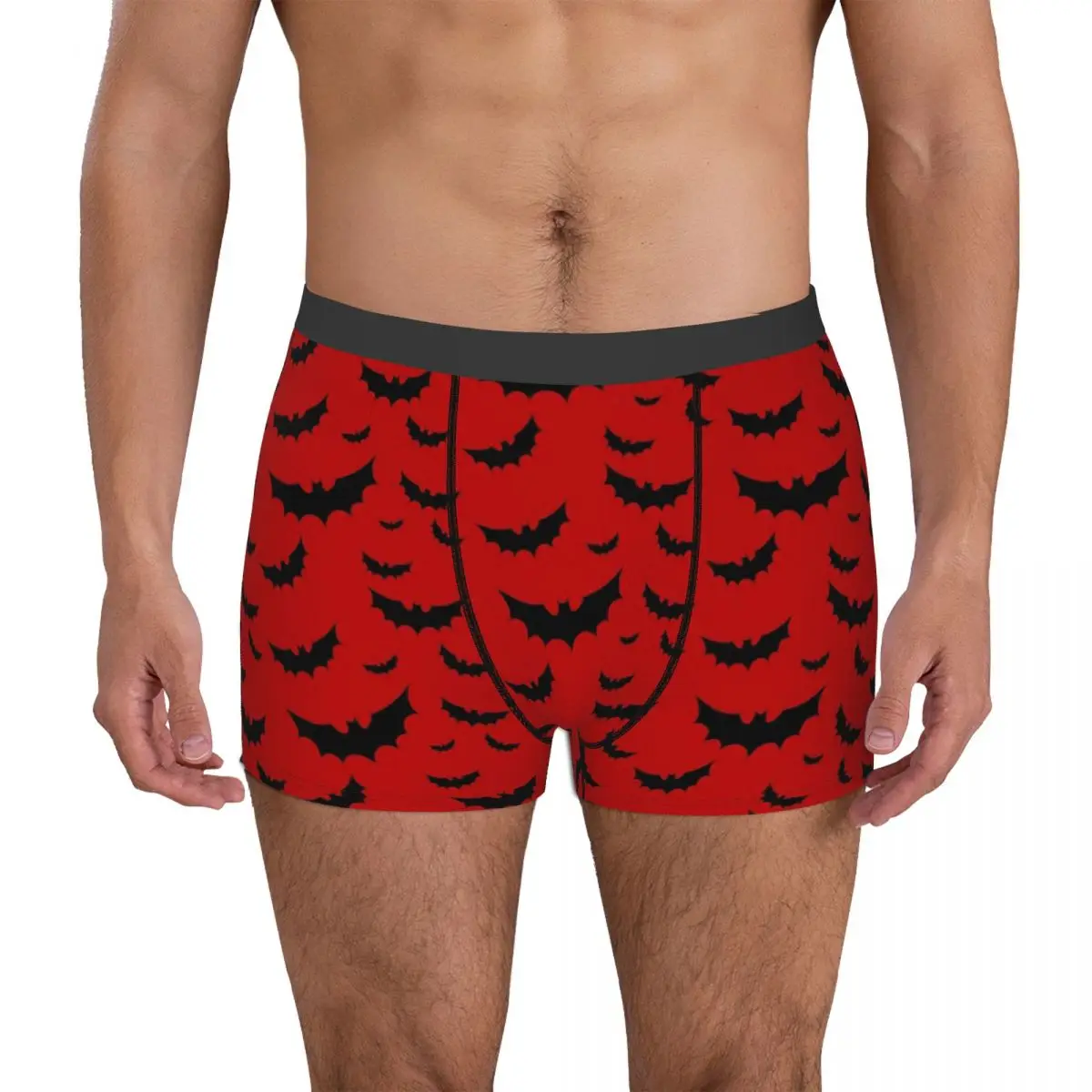 Bats In Blood Red Underpants Breathbale Panties Men\'s Underwear Sexy Shorts Boxer Briefs