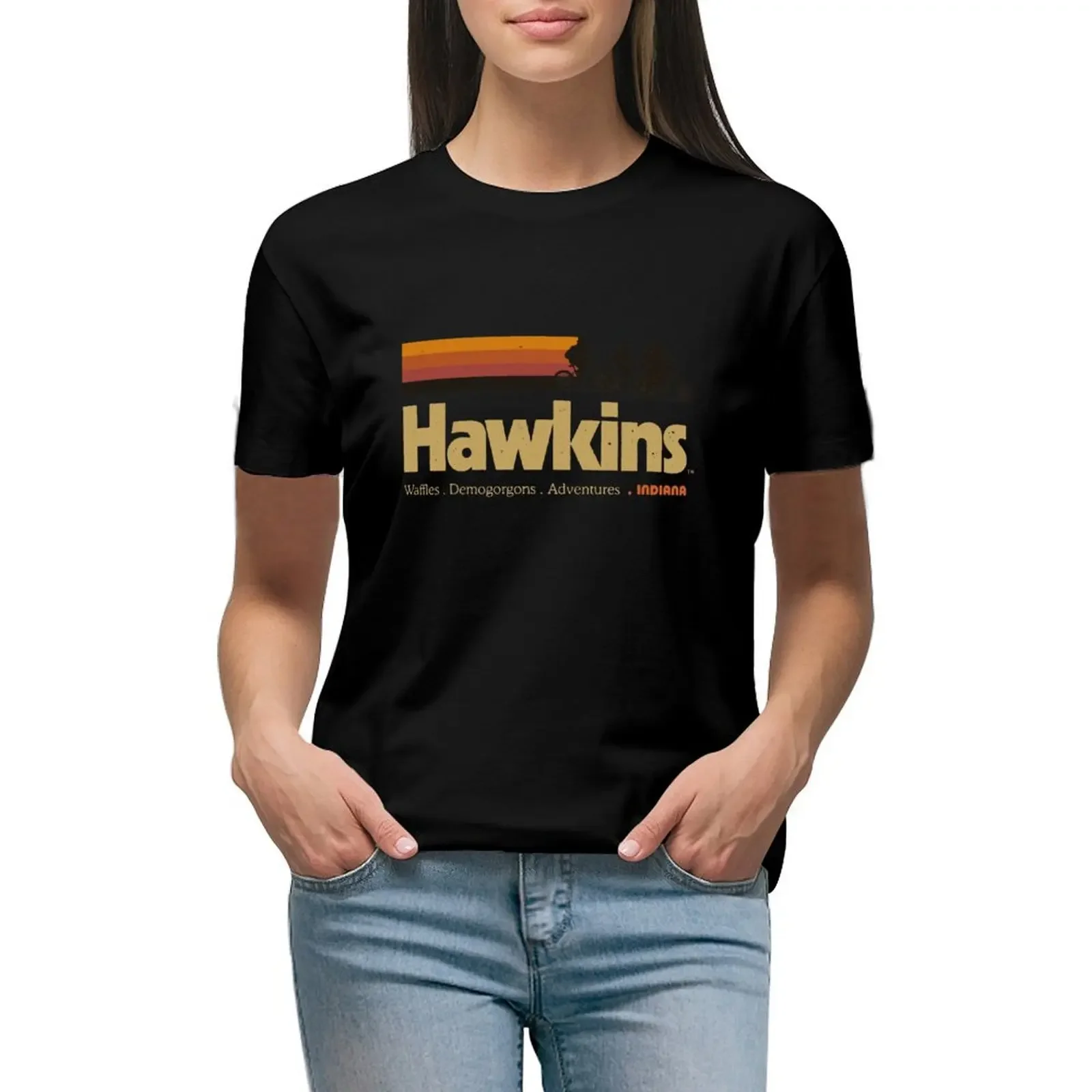 Visit Hawkins Indiana Vintage 80's TV Series T-Shirt sublime quick-drying Blouse anime t-shirts for Women loose fit