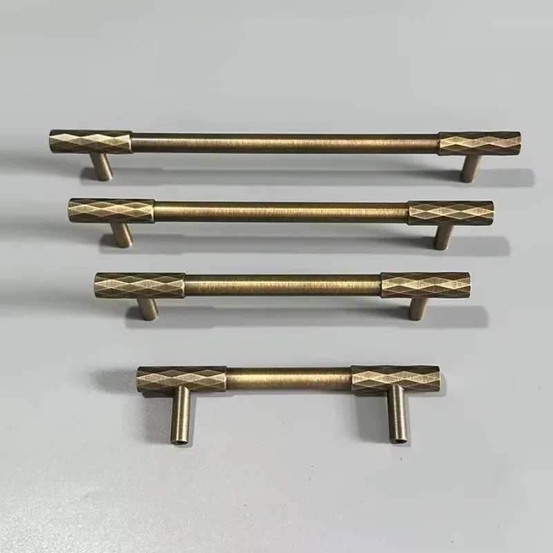 Nordic Diamond Pattern Vintage Brass Furniture Handles Luxury Bronze Cabinet Knobs and Handles Furniture Fittings Cabinet Pulls