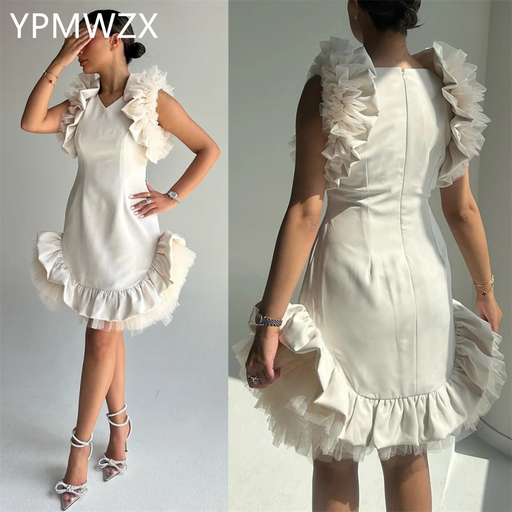 Vestido de fiesta personalizado para mujer, ocasión de fiesta YPMWZX, cuello en V, corte en A, faldas hasta el suelo, vestidos a medida en capas