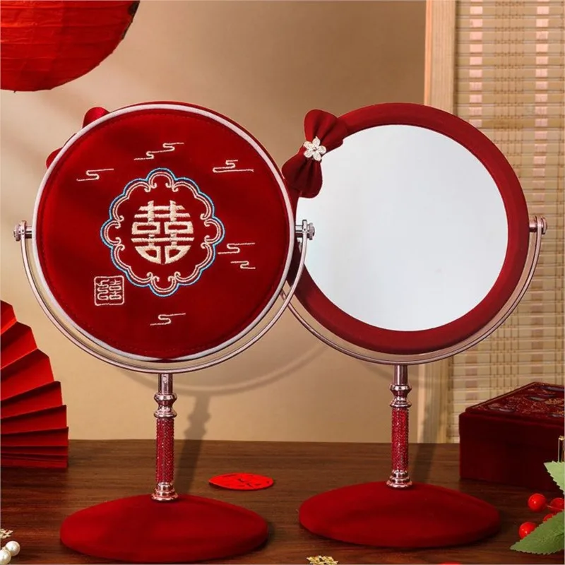 Chinese Style High-end Red Dowry Embroidered Wedding Mirror Wedding Supplies Bridal Dressing 360° Rotate Wedding Mirror ZJ173