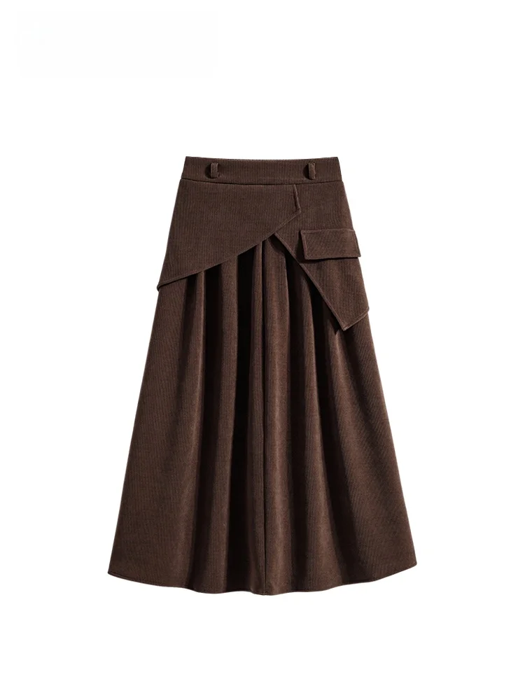 

High Waist A-Line Midi Skirt for plus Size Women Faionable Spring New Sle Casual Polyester Fiber Decorative 3D Trim