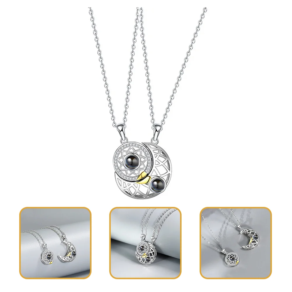 2 Pcs Sun Moon Couple Necklace Love Relationship for Couples Projection Valentine Gift Matching Necklaces