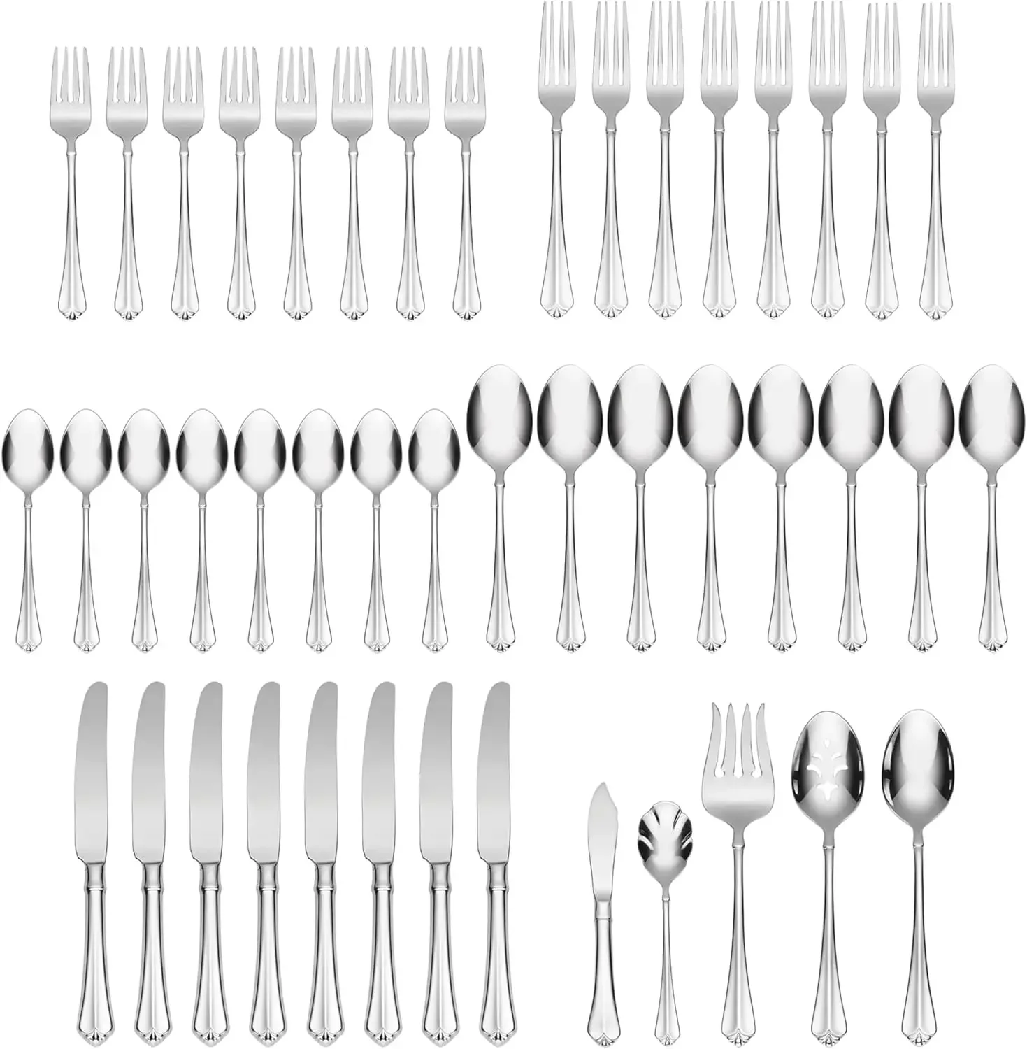 Juilliard 45-Piece 18/10 Silverware Set for 8, Flatware | silver, dishwasher safe | includes serving spoons and utensil set | cu