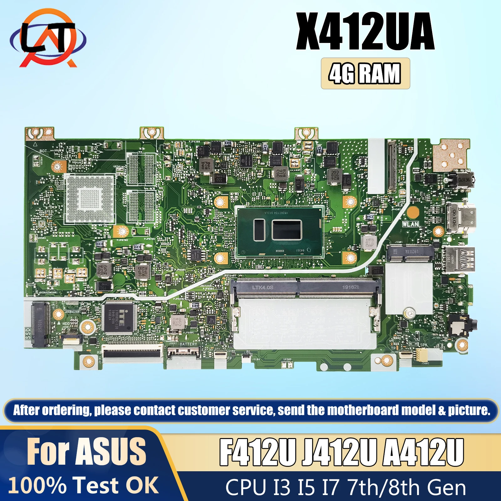 

X412UA Laptop Motherboard For Asus Vivobook F412U J412U A412U X412UB X412UF notebook Mainboard CPU i3 i5 i7-7th/8th Gen 4G-RAM