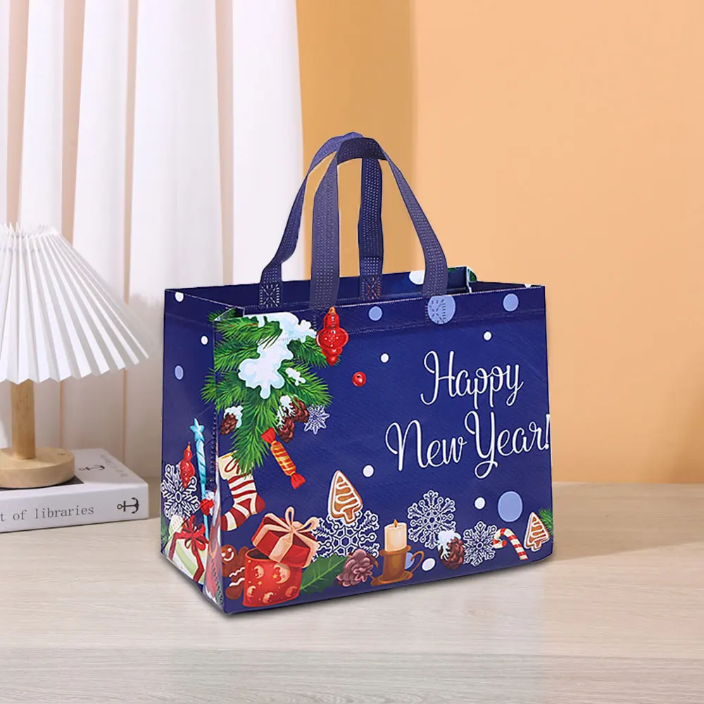 New Year Christmas Non-Woven Fabric Tote Bags Candy Gift Packaging Santa Claus Kids Holiday Happy Year Party Favors