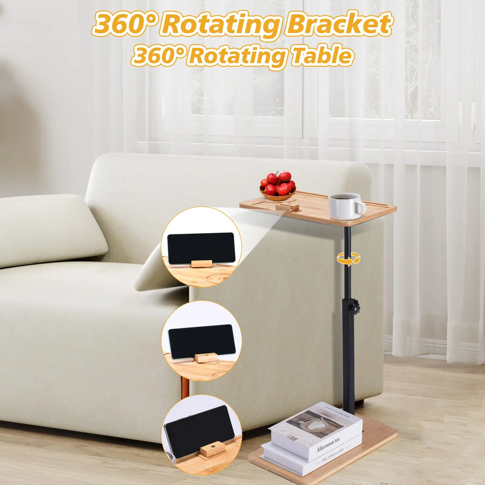 Vantic C Shaped End Table, Small Couch Side Table, Sturdy Slide Under Sofa Table with Metal Frame for Living Room & Bedroom image 4