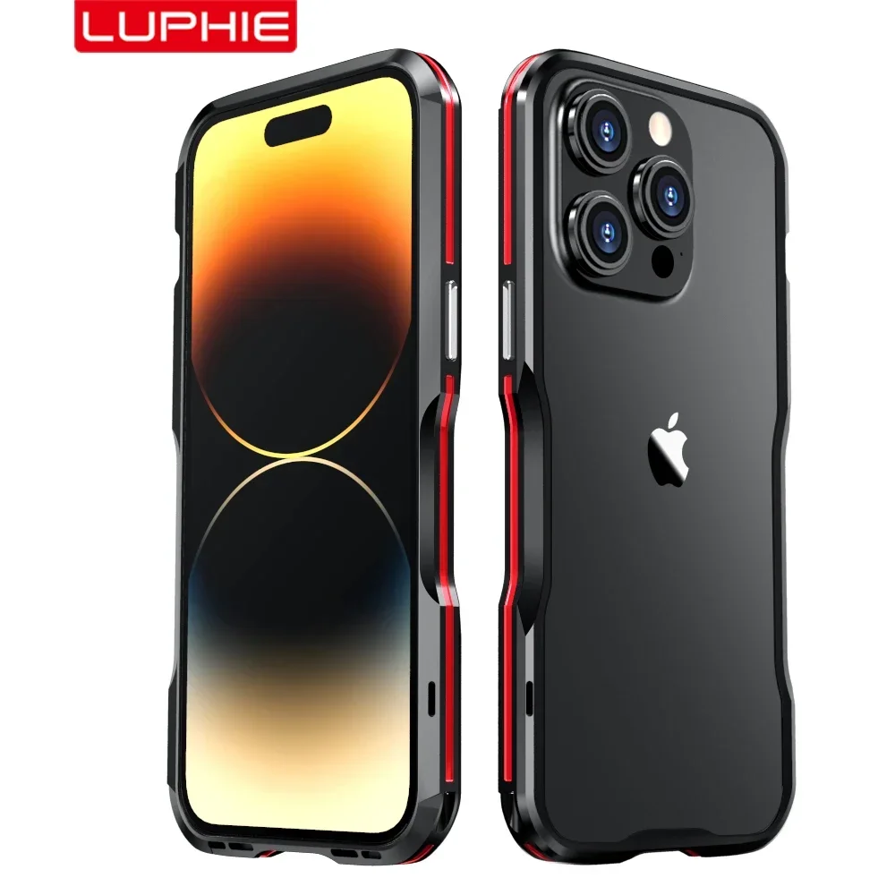 

LUPHIE Metal Frame For iphone 15 14 Pro Max Bumper 14 Plus 13 12 11 SE Case Luxury Aviation Aluminium Protective Cover Skins