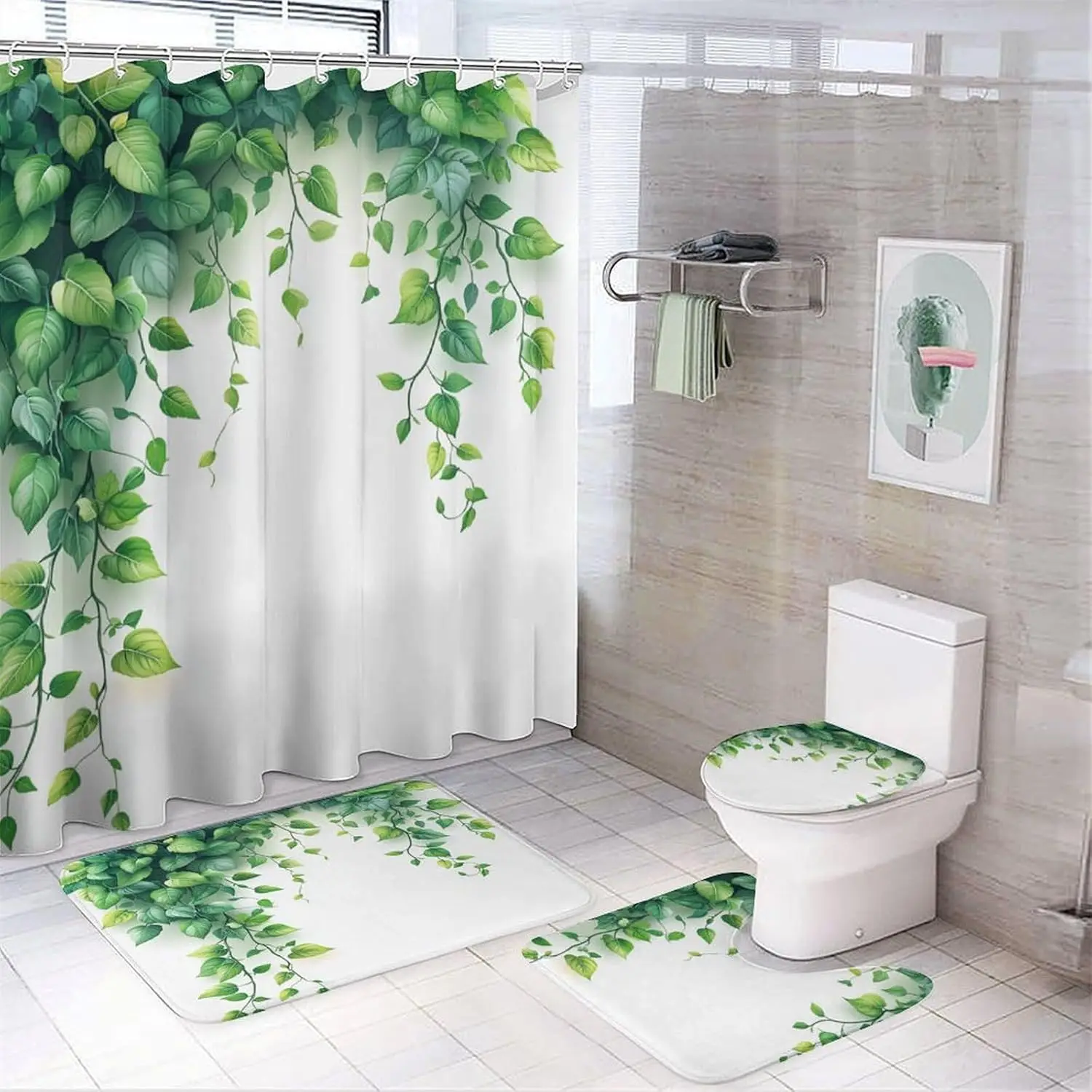 

Шторы для душа для ванной комнаты с подкладкой, зеленый элегантный узор с принтом на современных душевых занавесках для ванной комнаты, дизайн