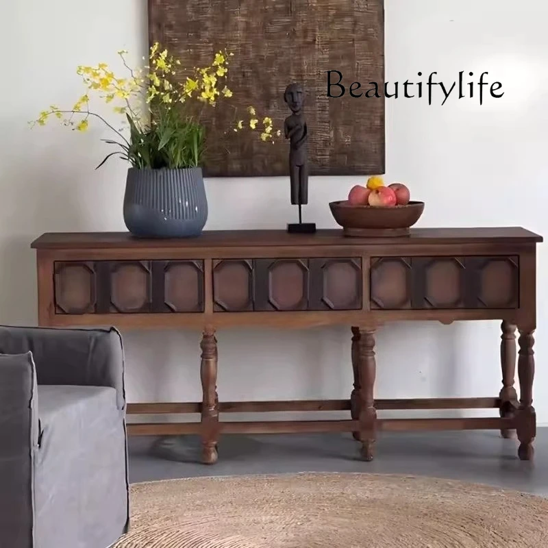 

French retro solid wood entry porch cabinet American rural wall decoration locker medieval partition