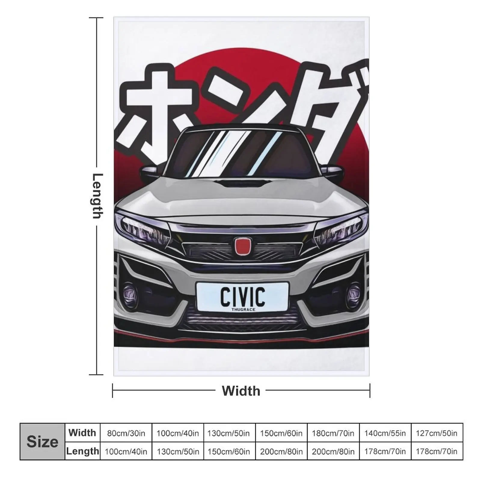 Cartoon Art of a Civic Type R FK8 JDM Throw Blanket fluffy Beach Blankets