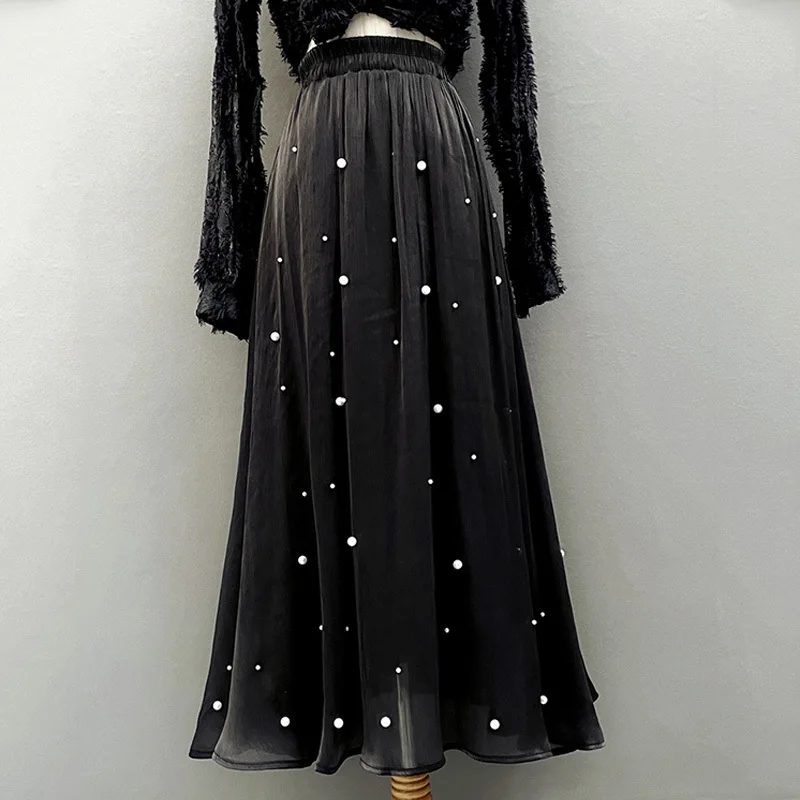 

Ruffles Folds High Waisted Skirts for Women 2023 New Fashion Summer Elegant Midi Skirts Casual Loose A Line Skirts