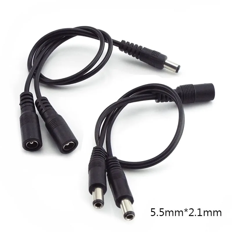 5.5mmx2.1mm 1 Female to 2 Male female 2 Way Connector DC Plug Power Supply Splitter Cable for CCTV LED Strip Light Adapter w1