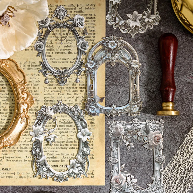 10pcs Baroque Embossed Photo Frame Cardstock Collage Junk Journal Vintage Hollow Frame Material Paper Scrapbooking Card Making