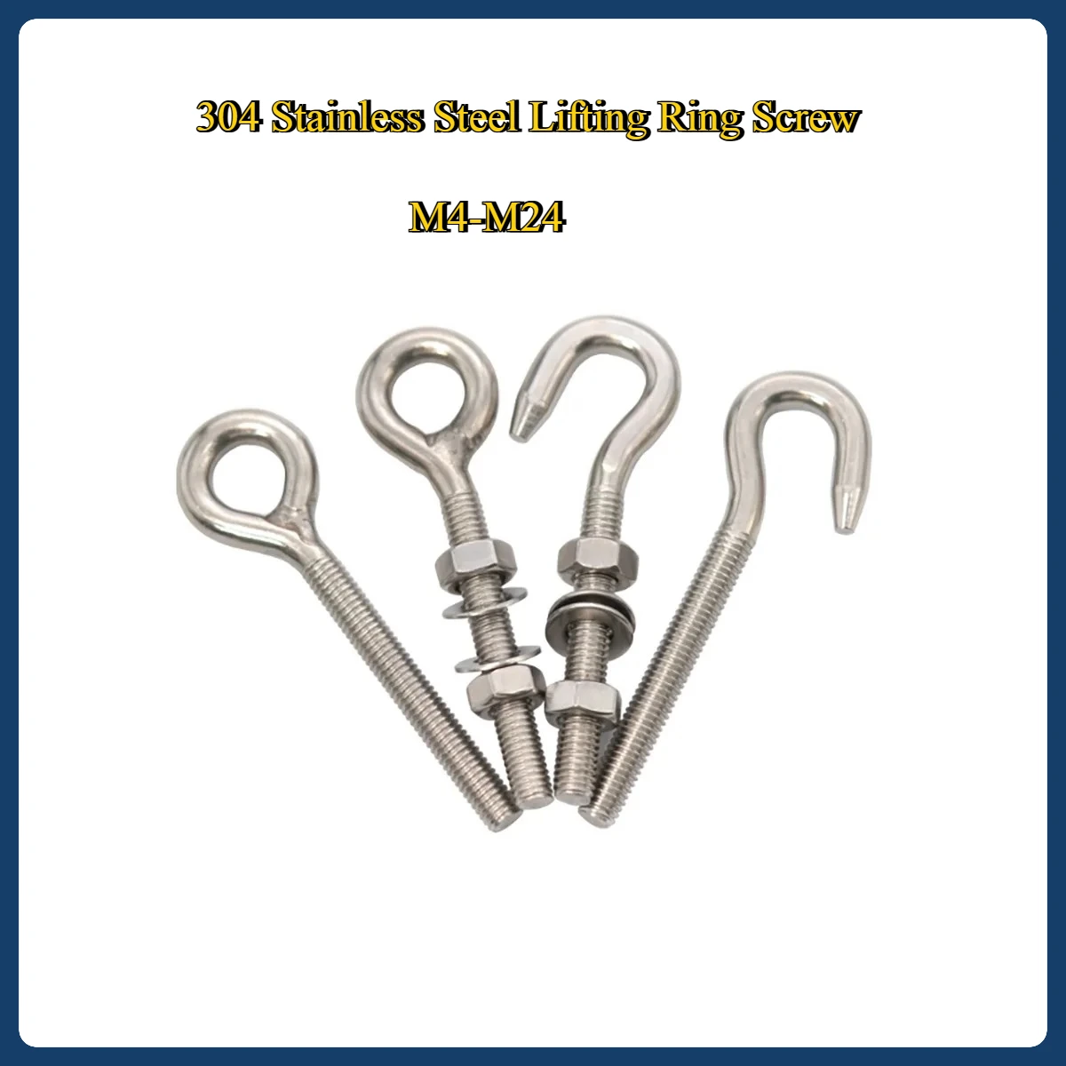 304 Stainless Steel Eye Bolts & Closed End Threaded Ring Hooks Assortment Kit - M4/M5-M24 Heavy-Duty Lifting Fasteners