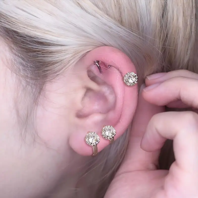 1 Pair Trendy Earring Jewelry Silver Round Zircon Earrings For Women Prevent Allergy Party Accessories Gift