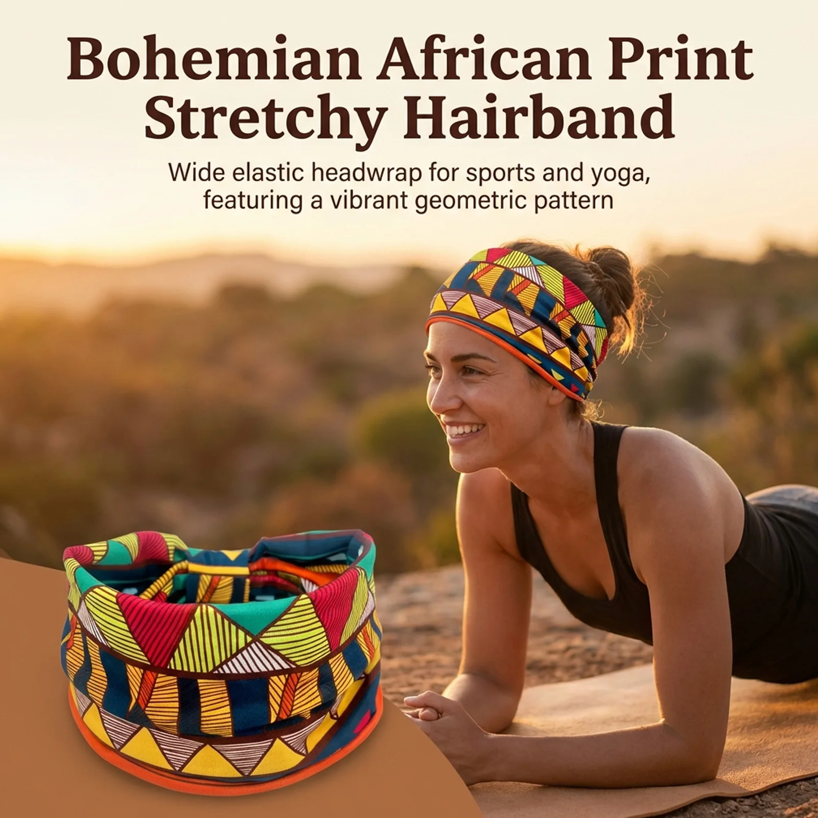 Damen Boho Kopftuch Afrikanischer Druck Turban Breites Dehnbares Stirnband Yoga Kopfbedeckung Hippie Haaraccessoires Ethnischer Stil Haarbänder – Detail 7