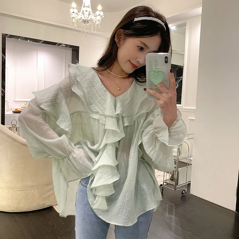 Blouses Women Solid Lovely Cute All-match College Office Lady Korean Style Leisure New Arrival Kawaii Fit Popular Simple Cosy