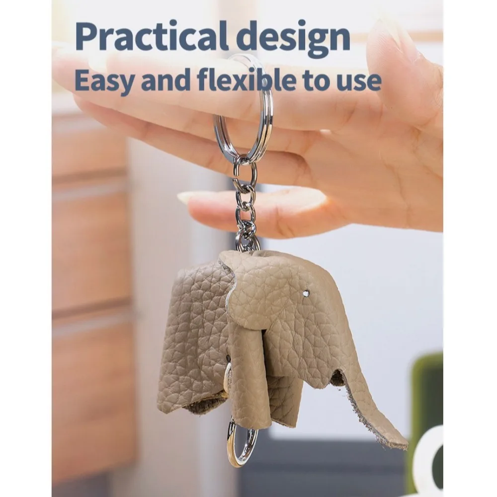 Cartoon Genuine Leather Lucky Elephant Keychain Handmade Gift Key Chain Multiple Styles DIY Bag Pendant Bag