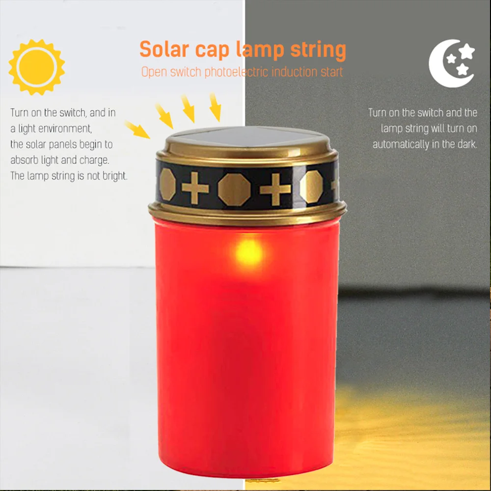Nice Solar Powered Candle Light Cemetery Ritual Electronic LED Candle Lamp Flameless Solar Energy Decorative Tea Light