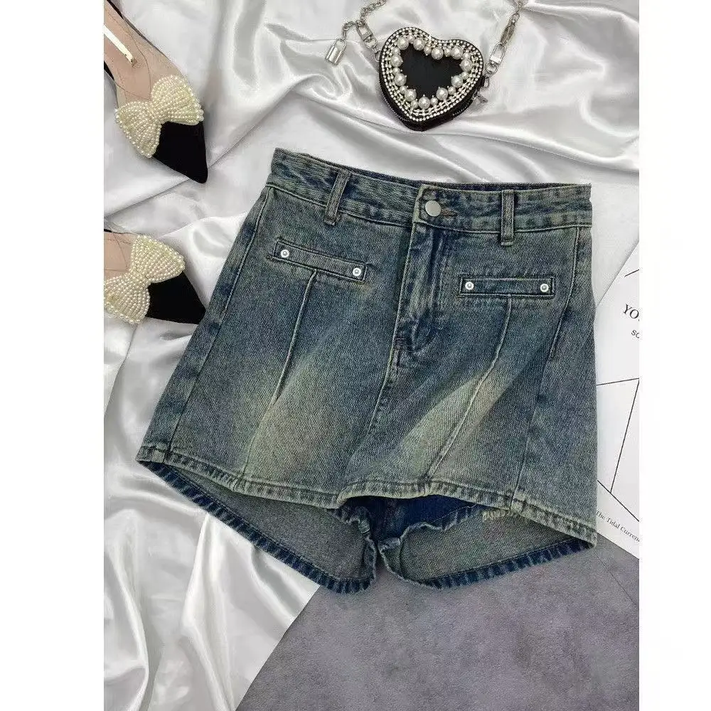 Denim Shorts Skirt Women's Summer 2026 New Spice Girls Design High Waist Mini Skirt