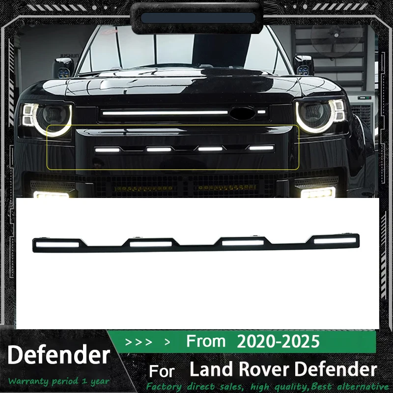 مصباح الشبكة الأمامية لسيارة لاند روفر ديفندر 2020-2025 مصبغة Led مع ضوء تشغيل ديناميكي LED سهل التركيب